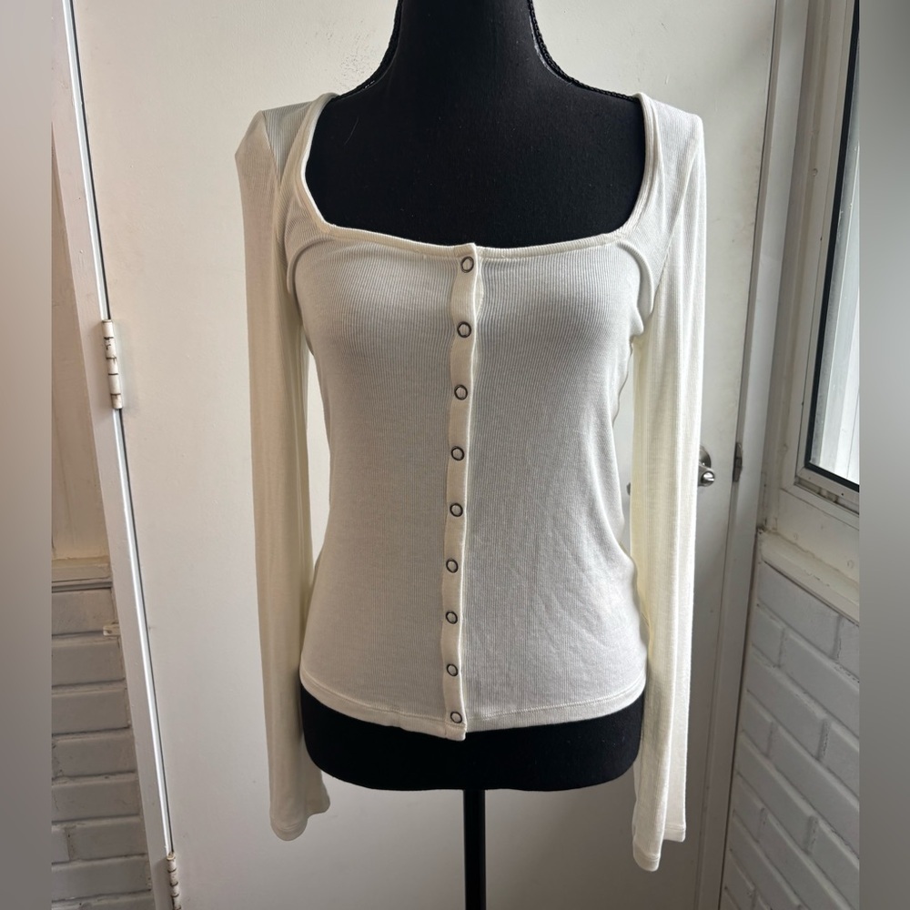 Maeve by Anthropologie Ribbed Square Neck Shirt small‎ boho layered classic
